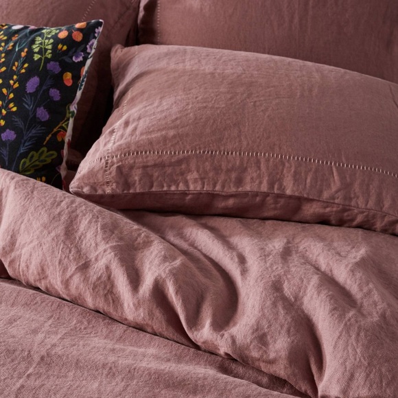 Details about / NEW Anthropologie Stitched Linen EURO Sham Blush Pink